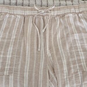 Linen Striped Beige Boho Pants